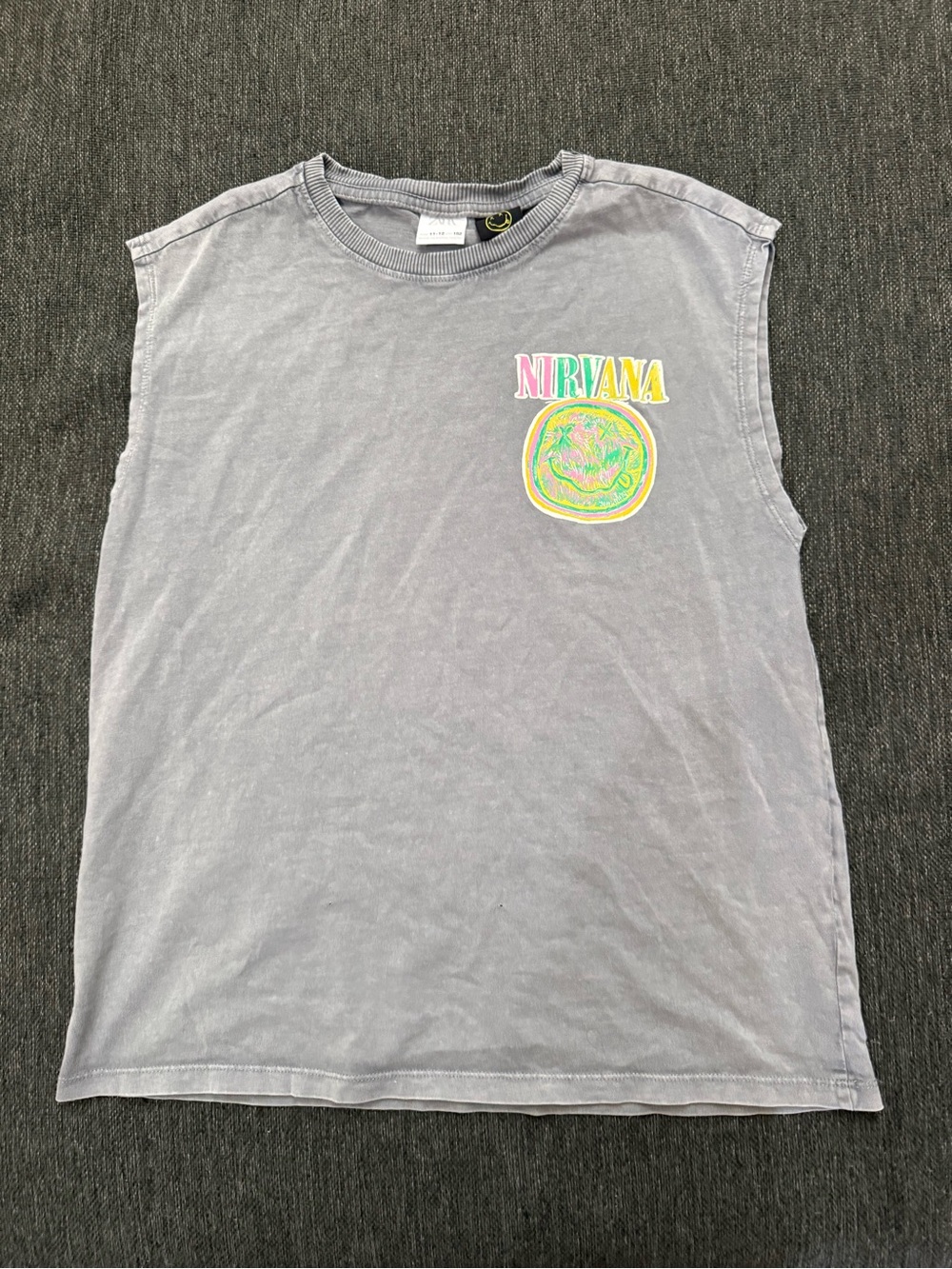Nirvana Boys' or girls Gray Sleeveless Tee with Neon Logo size 11-12 classic
